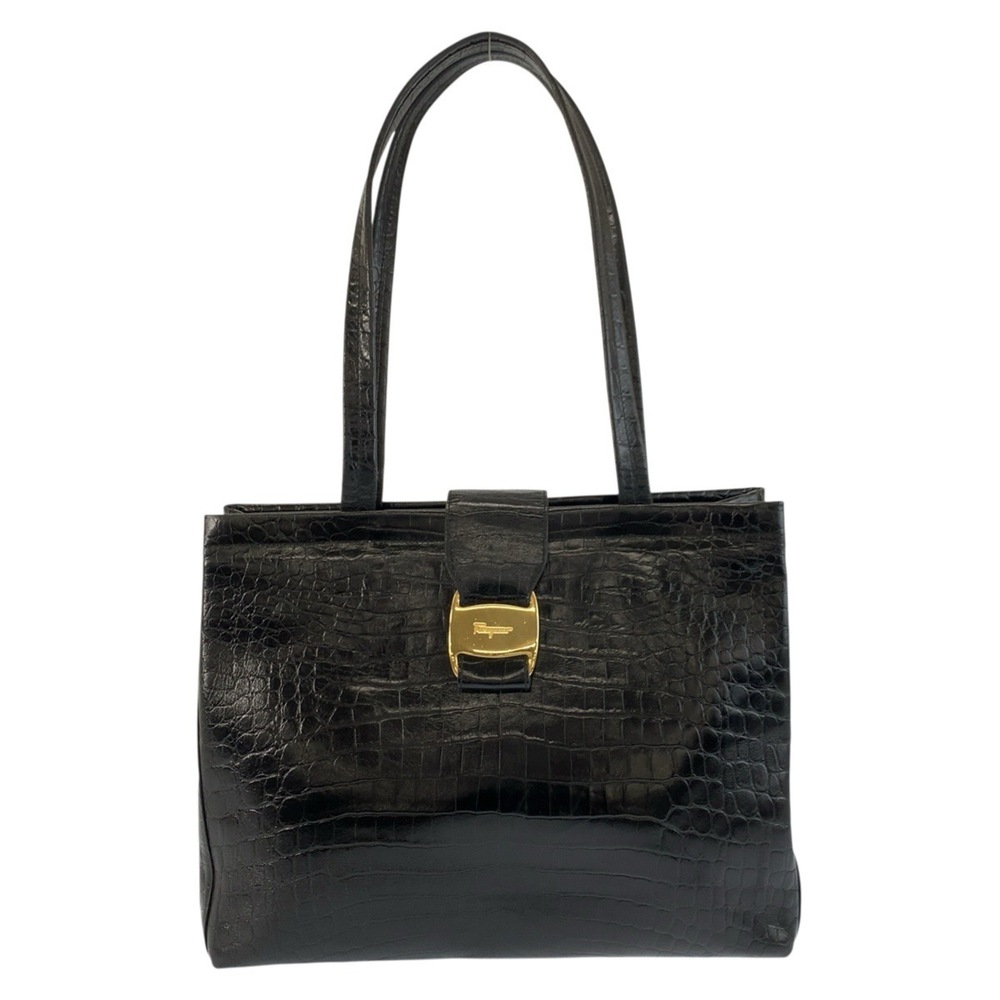 Salvatore Ferragamo Vara embossed leather tote bag/shoulder bag for women, bl...